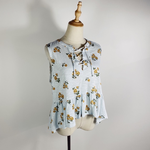 LUCKY BRAND Tie Neck Soft Floral Jersey Loose Fit Tank Womens Large - Picture 1 of 6